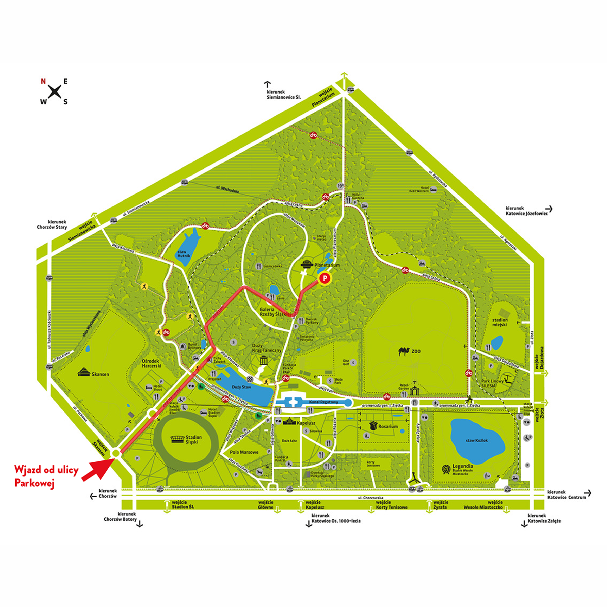 Mapa dojazdu autokarów do Planetarium Śląskiego (full)