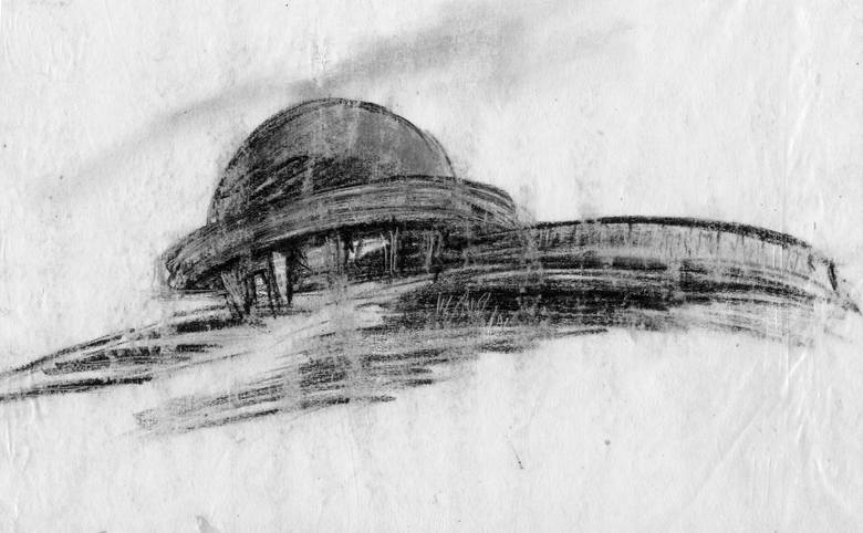 Szkic Planetarium Śląskiego w wykonaniu architekta Z. Solawy z 1951 roku.